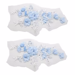 2X Beaded Hot Drilling Lace Bridal Beaded Flowers Embroidery Patches for Clothing Wedding Dress Iron on Sewing Applique