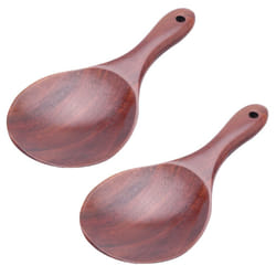 2X Teak Wood Spoon Natural Solid Wood Rice Spoon Wooden Rice Paddle Serving Spoon Wooden Kitchen Utensils