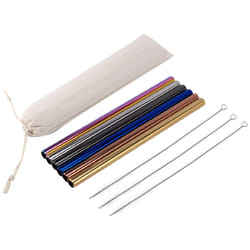 Reusable Colorful Stainless Steel Straws, Bubble Tea Straws, 6 Metal Straws, 3 Cleaning Brushes and 1 Storage Bag