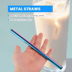 Reusable Colorful Stainless Steel Straws, Bubble Tea Straws, 6 Metal Straws, 3 Cleaning Brushes and 1 Storage Bag