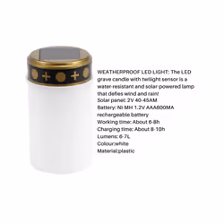 White Grave Candle for Cemetery Grave Solar Lights with Lighting LED Grave Light 1Pcs