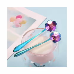 8Pcs Flower Spoon Set, 2 Different Size Colorful Stainless Steel Teaspoons Rainbow Coffee Stirring Spoon