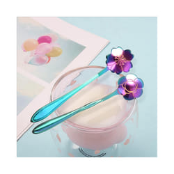 8Pcs Flower Spoon Set, 2 Different Size Colorful Stainless Steel Teaspoons Rainbow Coffee Stirring Spoon