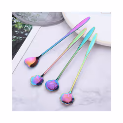 8Pcs Flower Spoon Set, 2 Different Size Colorful Stainless Steel Teaspoons Rainbow Coffee Stirring Spoon