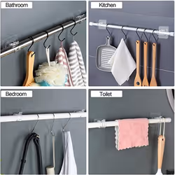 16PCS No Drill Curtain Rod Brackets Curtain Rod Holder Hooks Nail Free Curtain Rod Hooks Curtain Hangers for Home