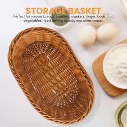 Oval Wicker Woven Basket Bread Basket Serving Basket, 11 Inch Storage Basket for Food Fruit Cosmetic Storage Table Top and