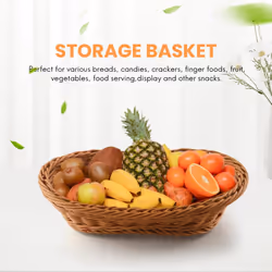Oval Wicker Woven Basket Bread Basket Serving Basket, 11 Inch Storage Basket for Food Fruit Cosmetic Storage Table Top and