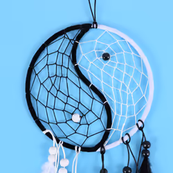 CNNOTEPAD Yin Dream Catcher Circular with Feathers Beads, Black and White