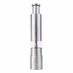 Salt and Pepper Grinder Stainless Steel Push Button Silver for Cooking Spice Thumb Push Pepper Mill Portable Grinder
