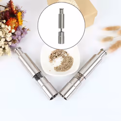 Salt and Pepper Grinder Stainless Steel Push Button Silver for Cooking Spice Thumb Push Pepper Mill Portable Grinder