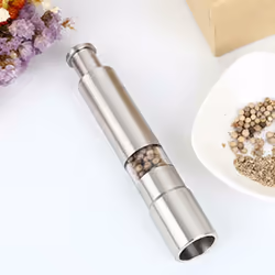 Salt and Pepper Grinder Stainless Steel Push Button Silver for Cooking Spice Thumb Push Pepper Mill Portable Grinder