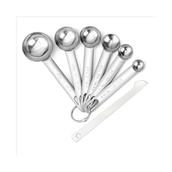 Stainless Steel Measuring Spoons Cups Set, Small Tablespoon, Teaspoons, Set 6 with Bonus Leveler, for Dry and Liquid