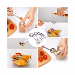 Stainless Steel Measuring Spoons Cups Set, Small Tablespoon, Teaspoons, Set 6 with Bonus Leveler, for Dry and Liquid