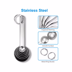 Stainless Steel Measuring Spoons Cups Set, Small Tablespoon, Teaspoons, Set 6 with Bonus Leveler, for Dry and Liquid