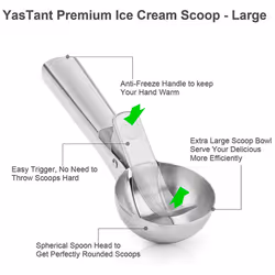 2X Stainless Steel Ice Cream Scoop, Easy to Trigger Release, Ice Cream Scoop with Comfortable Antifreeze Handle