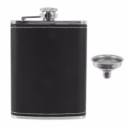 Pocket Hip Flask 8 Oz with Funnel Stainless Steel with Black Leather Wrapped Cover and Leak Proof - Fits any Suit for Discret ...