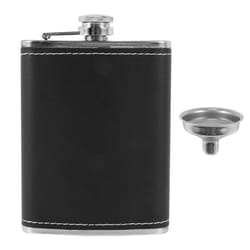 Pocket Hip Flask 8 Oz with Funnel Stainless Steel with Black Leather Wrapped Cover and Leak Proof - Fits any Suit for Discrete