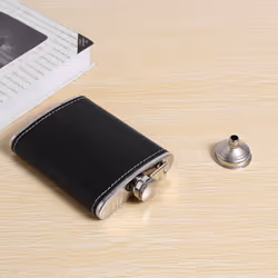 Pocket Hip Flask 8 Oz with Funnel Stainless Steel with Black Leather Wrapped Cover and Leak Proof - Fits any Suit for Discrete