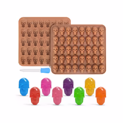 2Pcs Gummy Skull Candy Molds Silicone,Chocolate Gummy Molds with 1 Droppers Nonstick Food Grade Silicone for Candy Brown