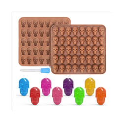2Pcs Gummy Skull Candy Molds Silicone,Chocolate Gummy Molds with 1 Droppers Nonstick Food Grade Silicone for Candy Brown