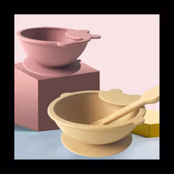 Food Baby Feeding Set with Spoon, Silicone Suction Bowls - First Stage Feed Silicone Plate H