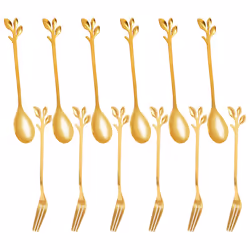 12Pcs Dessert Spoon and Fork Set Stainless Steel Mixing Spoon Cake Forks Kitchen Fruit