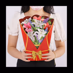 Flowers Bouquet Pop-Up Cards 3D Paper Flowers Bouquet with Note Card and Envelope 'S Day Greeting Card Style C