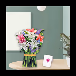 Flowers Bouquet Pop-Up Cards 3D Paper Flowers Bouquet with Note Card and Envelope 'S Day Greeting Card Style C