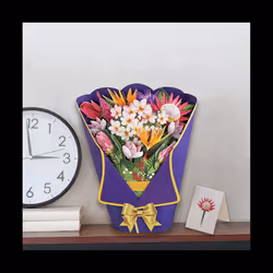 Flowers Bouquet Pop-Up Cards 3D Paper Flowers Bouquet with Note Card and Envelope 'S Day Greeting Card Style F