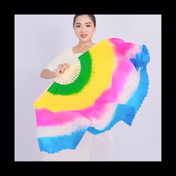 Reusable Professional Lengthening Rainbow Silk Fans Dance Fan Party Foldable Handheld Bamboo Fan Home Decoration,Left