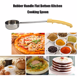 2X Pizza Spread Sauce Ladle Rubber Handle Flat Bottom Kitchen Cooking Spoon Stainless Steel Measuring Stir Soup Spoon
