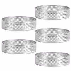 5Pcs Circular Tart Rings with Holes Stainless Steel Fruit Pie Quiches Cake Mousse Mold Kitchen Baking Mould 7cm