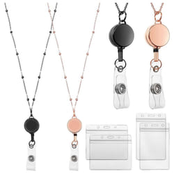 2 Pcs Retractable Reel Lanyard with ID Holder Necklace Lanyard Clip Chain Waterproof Holder - B