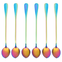 Coffee Teaspoons, 6 Rainbow Color Coffee Spoon Long-Handle Ice Cream Desert Spoon Cocktail Stir Spoons Mixing Spoon, Pointed