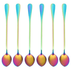 Coffee Teaspoons, 6 Rainbow Color Coffee Spoon Long-Handle Ice Cream Desert Spoon Cocktail Stir Spoons Mixing Spoon, Pointed