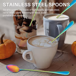 Coffee Teaspoons, 6 Rainbow Color Coffee Spoon Long-Handle Ice Cream Desert Spoon Cocktail Stir Spoons Mixing Spoon, Pointed