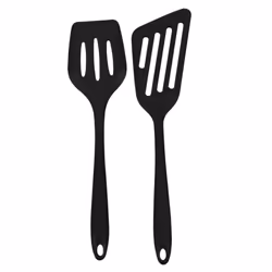 2 Pcs Silicone Slotted Fish Turner Spatula, Spatulas for Non Stick Cookware Baking,Cooking,Heat Resistant,Black