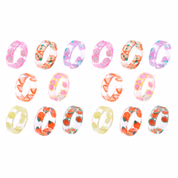 16Pcs Resin Fruit Rings Set Cute Transparent Plastic Resin Ring Jewelry for Women Teen Girl Indie Aesthetic