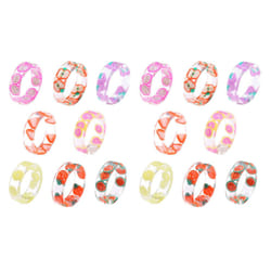 16Pcs Resin Fruit Rings Set Cute Transparent Plastic Resin Ring Jewelry for Women Teen Girl Indie Aesthetic