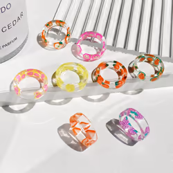 16Pcs Resin Fruit Rings Set Cute Transparent Plastic Resin Ring Jewelry for Women Teen Girl Indie Aesthetic
