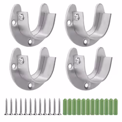 4 Pcs Stainless Steel Hanging Rod Bracket U Shaped Curtain Rod Bracket, Heavy Duty Round Tube Sockets with Screws