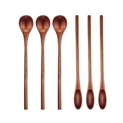 6 Pcs Wooden Coffee Spoon Long Handle Wooden Mixing Spoon Wooden Teaspoon Manual Wooden Mixing Spoon for Kitchen Mixing