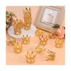 10 Pcs Gold Cake Topper Baby Small Rhinestone Crown for Flower Arrangements Shower Birthday Wedding Decor