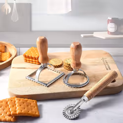 3Pcs Ravioli Stamp Maker Cutter with Roller Wheel Set,Mold with Wooden Handle for Pasta,Dumplings Lasagna,Pies