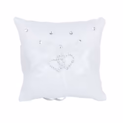 White Double Heart Rhinestone Ring Pillow for Wedding Ring Bearer 10cm x 10cm