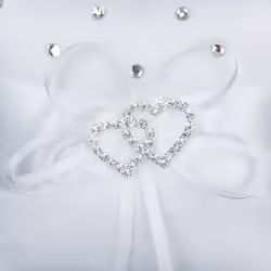 White Double Heart Rhinestone Ring Pillow for Wedding Ring Bearer 10cm x 10cm
