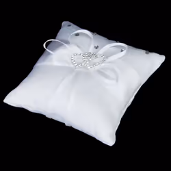 White Double Heart Rhinestone Ring Pillow for Wedding Ring Bearer 10cm x 10cm