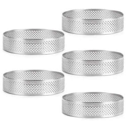 5pcs Round Cake Rings with Holes Stainless Steel Fruit Cake Quiches Cake Mousse Kitchen Baking Mold 9cm