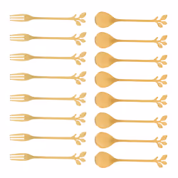 16 Piece Dessert Spoon and Fork Set, Cake Fork, Coffee Spoon, Creative Stainless Steel Fruit Fork - Gold
