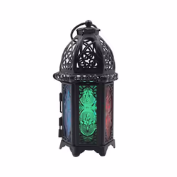 European Candlestick Vintage Hanging Candle Holder Moroccan Glass Candle Holder Lantern Wedding Home Decor - Black
